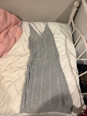 SHEIN Light Gray Knit Midi Dress with Side Tie